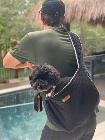 Koko Kapoochie Pup Sling - Black Velour & Sherpa